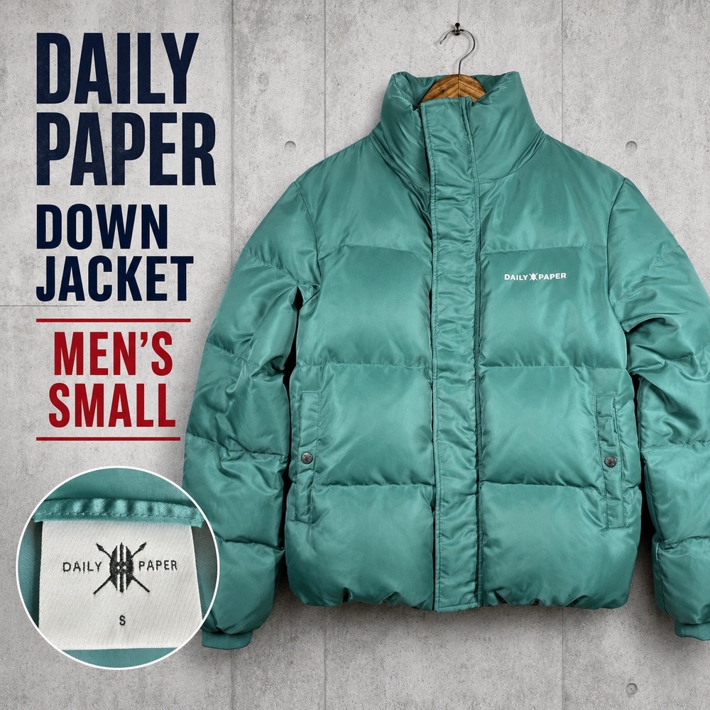 Daily Paper Mens Unisex Down Puffer Jacket Teal Green Size Small‎ 18F1OU01
